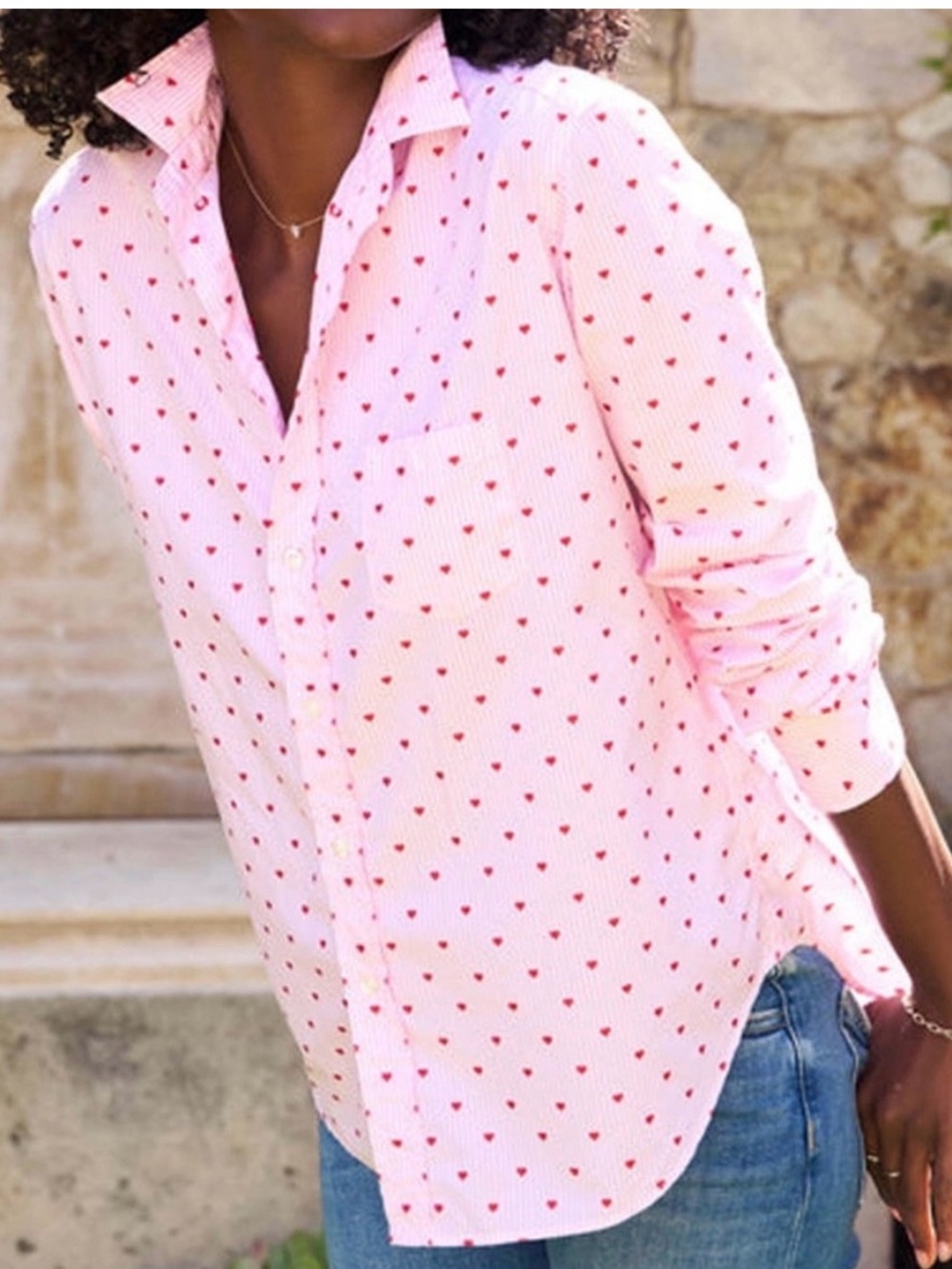 Frank & Eileen Pink Stripe Heart Button Up Shirt XS